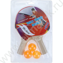 Набор для игры в настольный теннис 2 ракетки 3 шарика толщина 4мм блистер | Фото 2