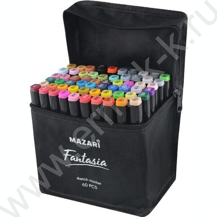 Маркер для скетчинга /набор  60цв/ двусторонний Fantasia пулевид./клиновид.наконечники, пиш.узлы  | Фото 1