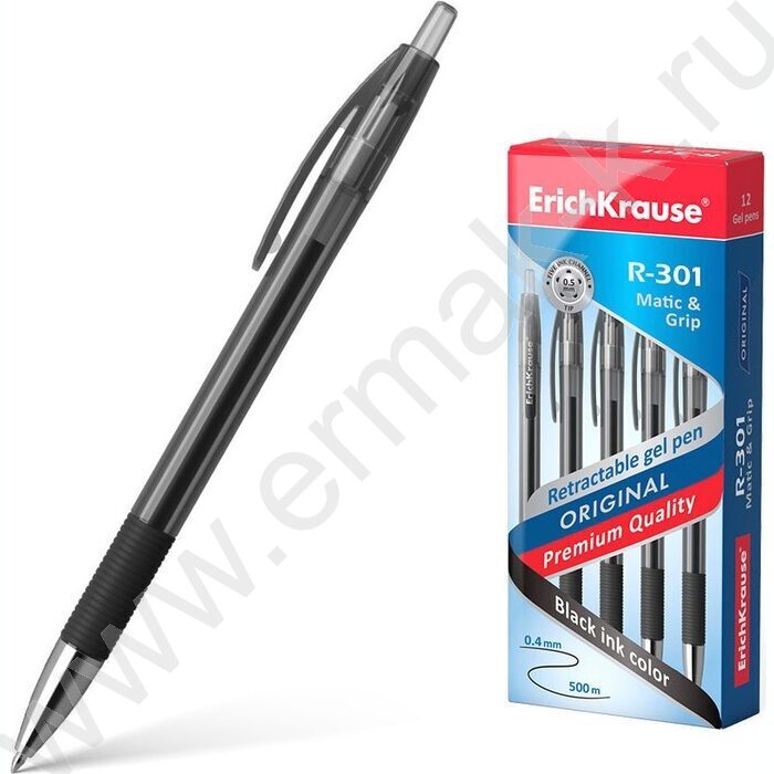 Ручка гелевая авт черная 0,5мм  R-301 Original Gel Matic&Grip /резин. держатель | Фото 2