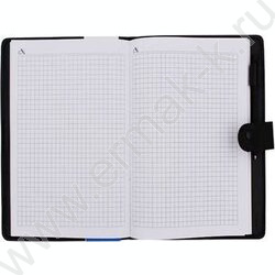 Зап. книжка  80л 13,8*19,5 к/зам чёрная с прострочкой,клетка, на кнопке, с ручкой | Фото 2