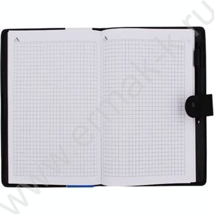 Зап. книжка  80л 13,8*19,5 к/зам чёрная с прострочкой,клетка, на кнопке, с ручкой | Фото 2