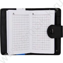 Зап. книжка  60л 8,3*10,5 к/зам чёрная с прострочкой,клетка, на кнопке, с ручкой | Фото 2