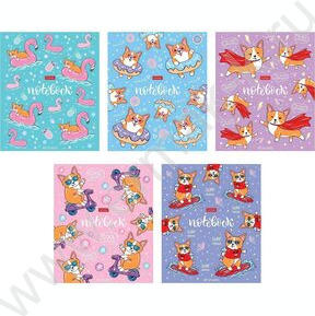 Тетрадь  48л клетка "Забавные корги" 5видов