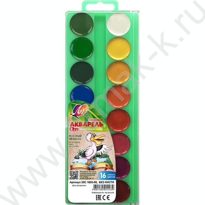 Акварель медовая 16цв  ZOO б/кисточки п/у европодвес | Фото 2