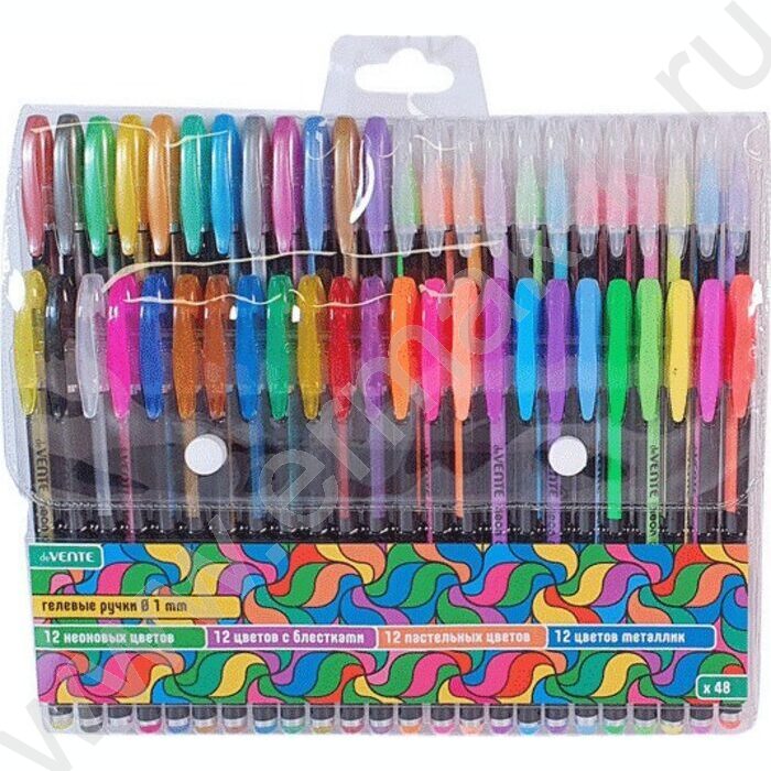 Ручка гелевая /набор 48цв/ 1мм "Neon Black" /черный корпус с цветными полосами / блистер | Фото 1