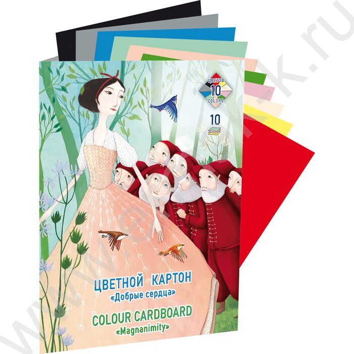 Картон цв. А2 10л/10цв Добрые сердца тонированный в массе 160г/м2 | Фото 1