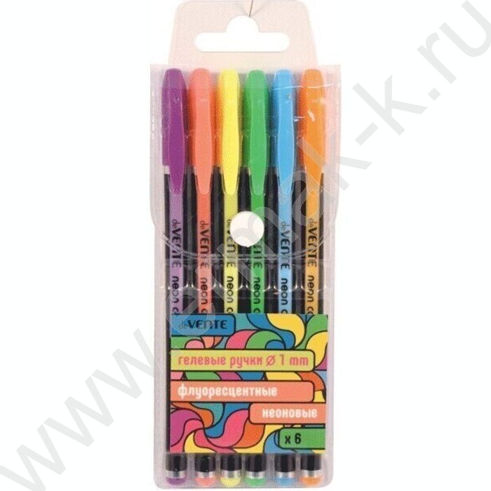 Ручка гелевая /набор  6цв/ 1мм "Neon Black" /черный корпус с цветными полосами / блистер | Фото 1