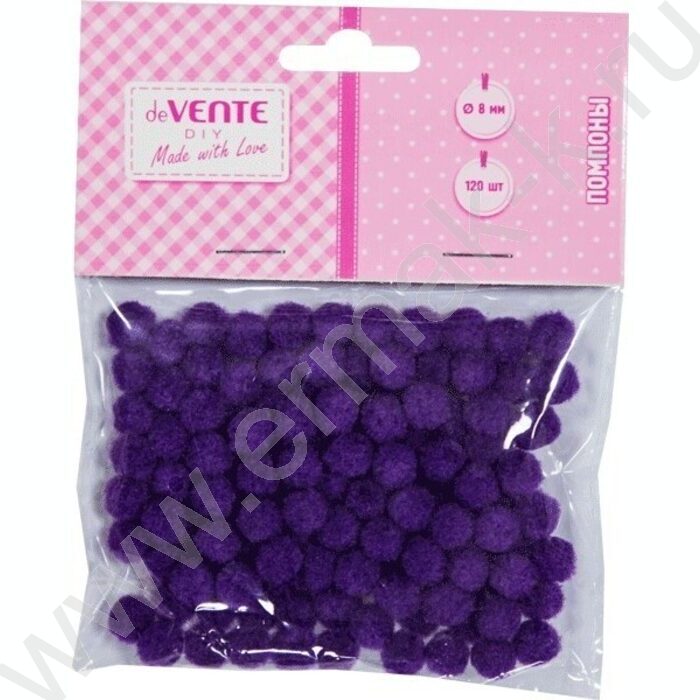 Помпоны d-8мм 120шт, цвет фиолетовый, европодвес | Фото 1