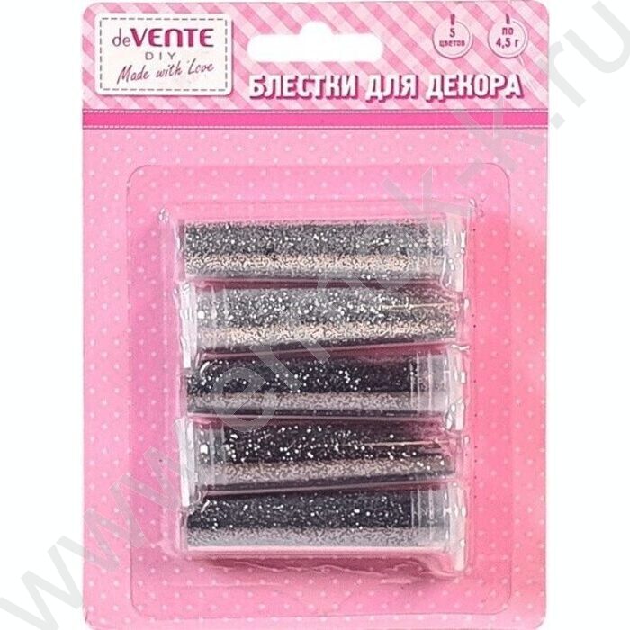 Блестки (глиттер) д/декоративных работ "Оттенки серебряного" в пакете 4,5гр  5цв /картон.блистер | Фото 1