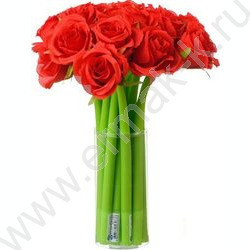 Ручка шар синяя Красная роза/прорезиненный корпус зелёного цвета, наконечник цветок | Фото 2