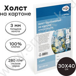Холст на картоне 30*40 Студия 100% хлопок, 280г/м2, мелкое зерно | Фото 2