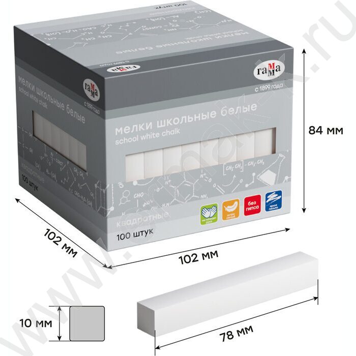 Мел белый  100шт /мягкий /квадратный /картон.кор. | Фото 3