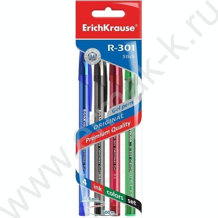 Ручка гелевая /набор  4цв/ 0,5мм "R-301 Original Gel Stick" блистер | Фото 2