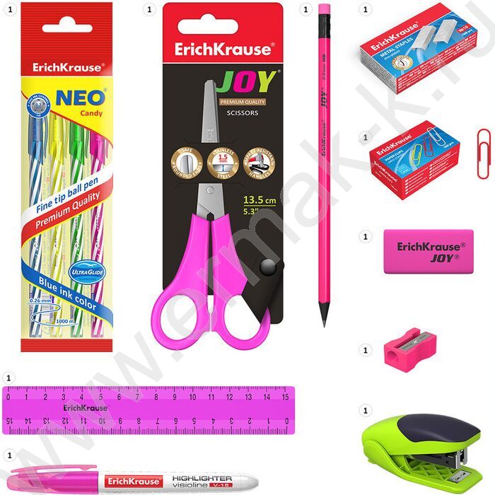 Офисный набор 13 предм. Mini Desk, Neon Solid /вращающийся /розовый | Фото 2