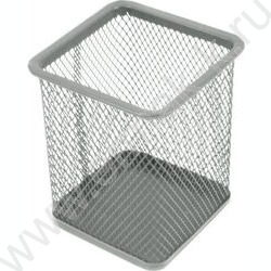 Подставка д/каранд. и ручек 8*8*9,8см квадратная, метал. серая | Фото 1