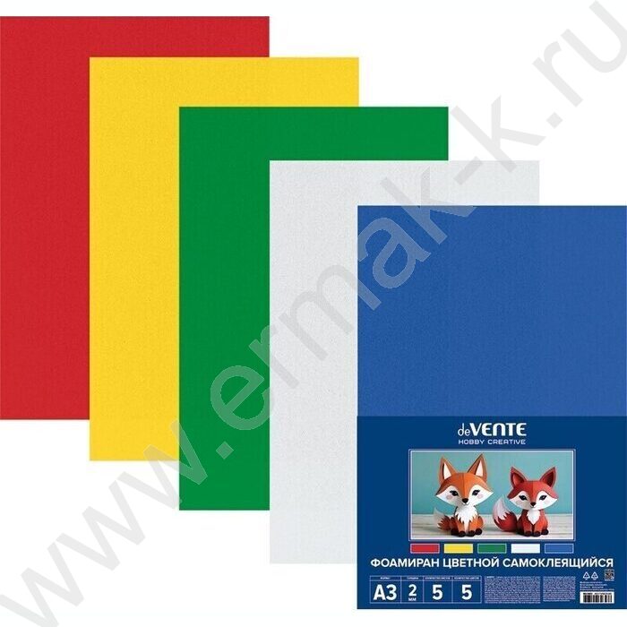 Фоамиран цветной самоклеящийся А3  5л/5цв 2мм пл.пакет с европодвесом | Фото 1