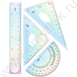 Геометрический набор 4предм пластиковый /лин.15см., треуг.2шт., трансп. /ассорти | Фото 1