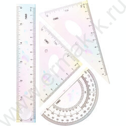 Геометрический набор 4предм пластиковый /лин.15см., треуг.2шт., трансп. /ассорти | Фото 2