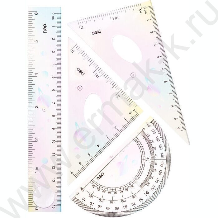 Геометрический набор 4предм пластиковый /лин.15см., треуг.2шт., трансп. /ассорти | Фото 2