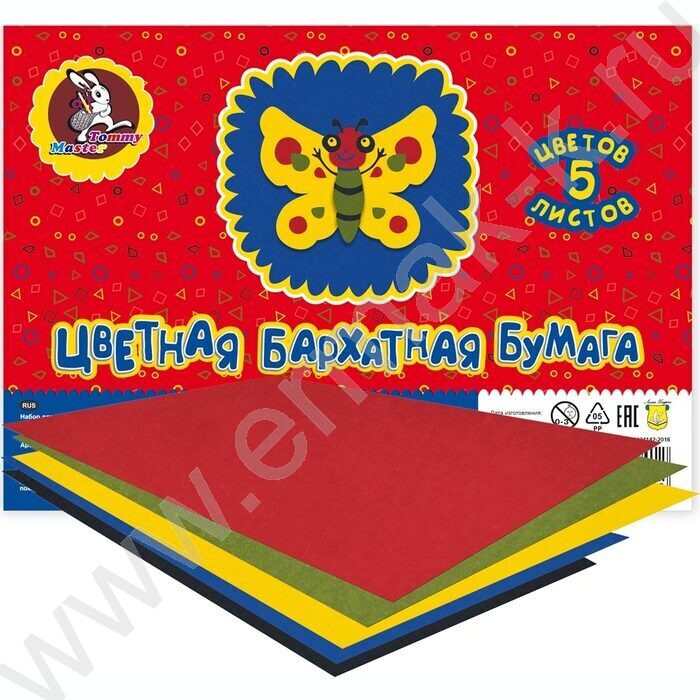 Бумага бархатная А5  5л/5цв  европодвес | Фото 1