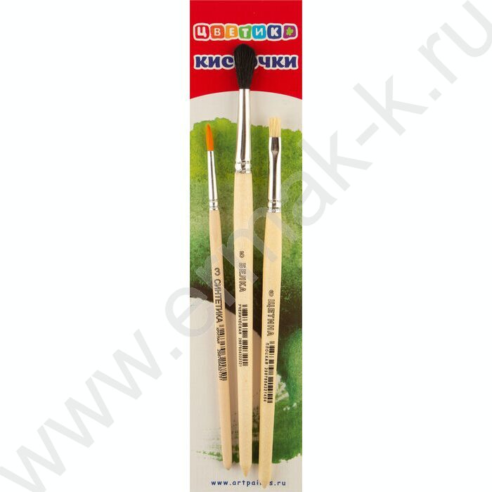 Кисть набор  3шт Цветик /синтетика круглая №3, белка круглая №5, щетина плоская №6/ | Фото 1