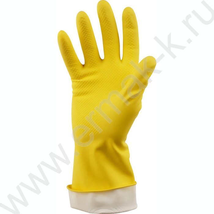 Перчатки резиновые с хлопковым напылением S "Стандарт+" /супер прочные, желтые | Фото 2