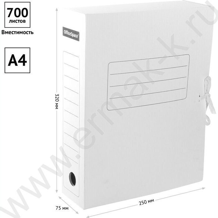 Папка архивная  75мм на завязках /микрогофрокартон /белая /2 завязки, до 700л. | Фото 3