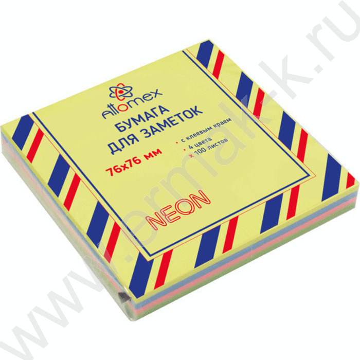 Бумага д/записей  76*76мм /100л, 75г/м², 4 неоновых цвета | Фото 1