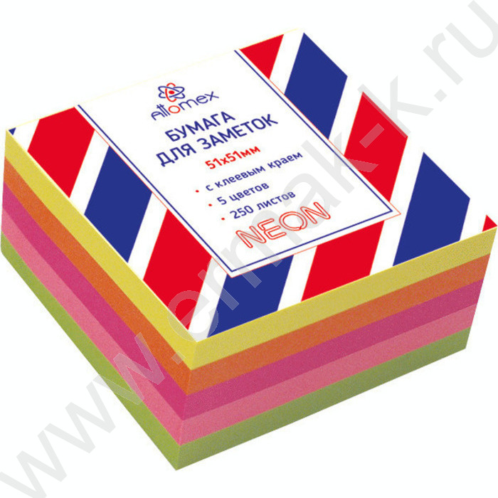 Бумага д/записей   51*51мм /250л, 75г/м², 5 неоновых цветов с липким краем | Фото 1