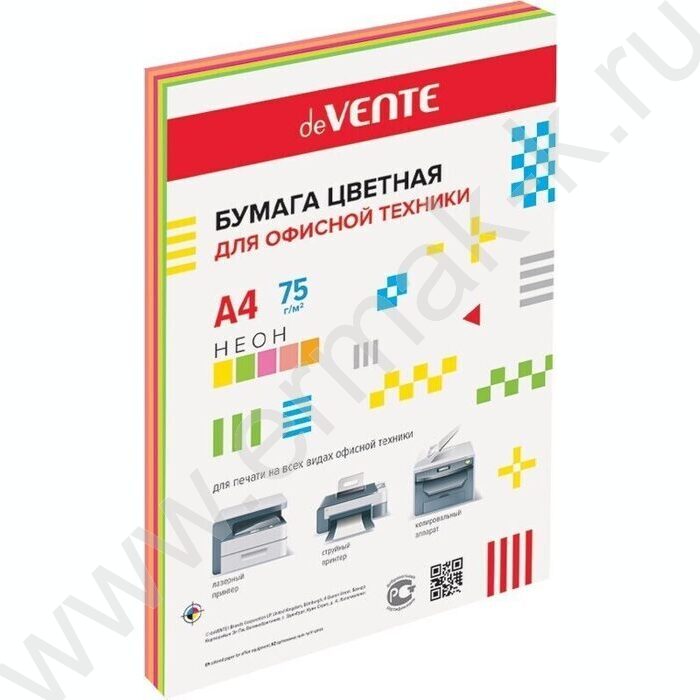 Бумага А4  75г/мкв 100л, 75г/м², неоновые цвета 5цв | Фото 1