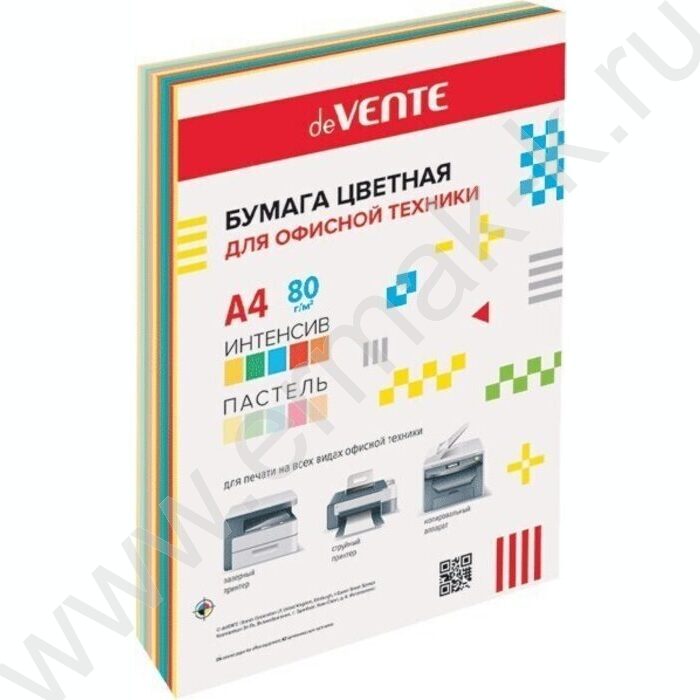 Бумага А4  80г/мкв 100л "MIX" ассорти /5 интенсивных и 5 пастельных цветов | Фото 1
