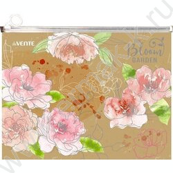 Папка-конверт на молнии А4 с расширением "Bloom Garden" /фактура крафт-имитация с рисунком, 180м | Фото 1