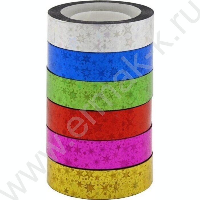 Клейкая лента декоративная 1,2*3 Голографическая /цвет ассорти, микс дизайнов | Фото 1