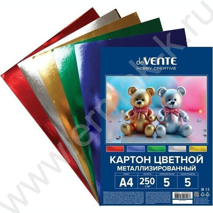 Картон цв. металлиз. А4  5л/5цв европодвес | Фото 1