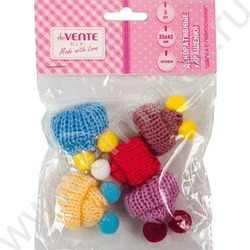 Декоративные украшения из ткани "Шапочка с помпонами" 5шт 35*43мм, цвета ассорти /блистер | Фото 1