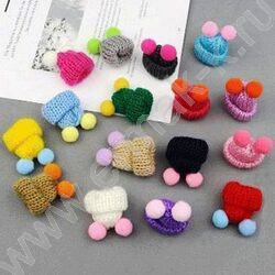 Декоративные украшения из ткани "Шапочка с помпонами" 5шт 35*43мм, цвета ассорти /блистер | Фото 2