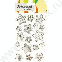 Наклейки объемные 12*19см "Gold-silver stars", с золотым и серебряным тиснением /блистер | Фото 1