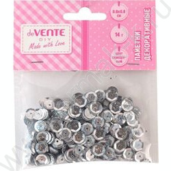 Пайетки декоративные Metallic 8*8мм цвет серебряный 14г /блистер | Фото 1