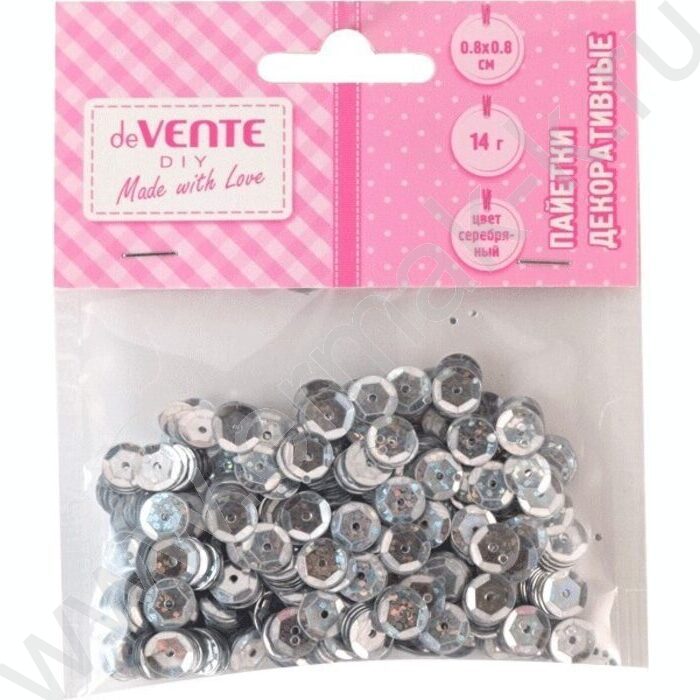 Пайетки декоративные Metallic 8*8мм цвет серебряный 14г /блистер | Фото 1
