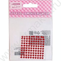 Наклейки-стразы акриловые "Heart" размер 4мм, карточка 6*6см, 100шт /красные /блистер | Фото 1