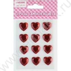Наклейки-стразы акриловые "Heart", карточка 8*10,5см /красные /блистер | Фото 1