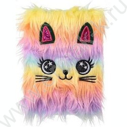 Блокнот  80л 21,5*15,5см "Кошка" цветная, радужная меховая обложка /ассорти/, с аппликацией и вы | Фото 1