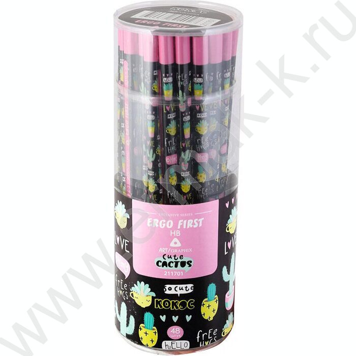 Карандаш пластиковый  HB Ergo First Cute Cactus /трехгранный /заточенный /туба | Фото 2