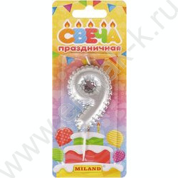 Свеча -цифра "9" серебряная Воздушный шарик | Фото 1