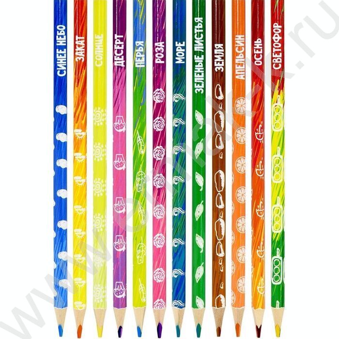 Карандаш с разноцветным грифелем Мультиколор 3цв. в грифеле /набор 12шт | Фото 4