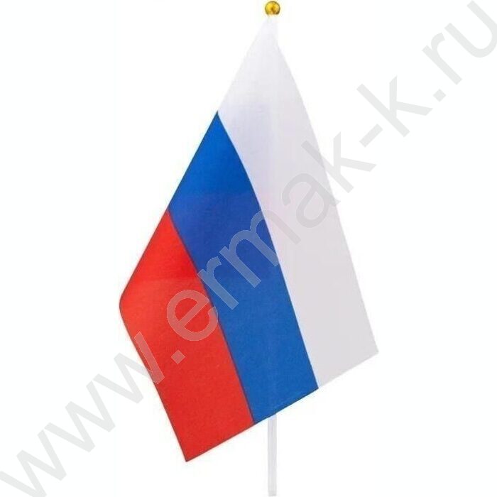 Флаг РФ триколор 14*21см на пластиковой трубочке,материал-искусственный шёлк | Фото 2