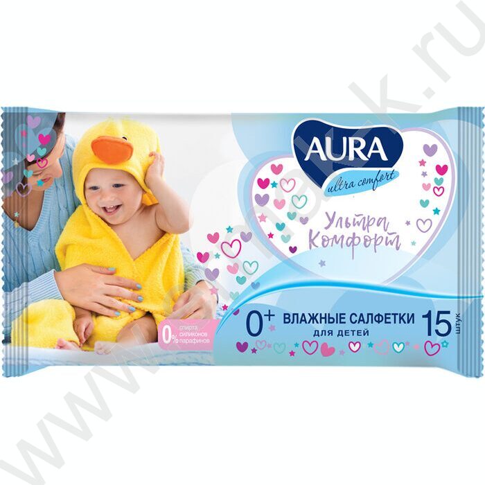 Салфетки влажные  15шт "Ultra comfort" /детские, очищающие, без спирта | Фото 1