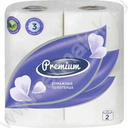Полотенца бумажные 3-сл 2рул/уп белые "Premium" | Фото 1