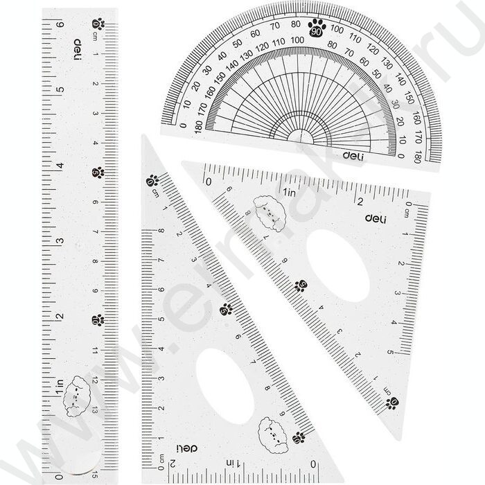 Геометрический набор 4предм MiYou пластик /лин.15см., треуг.2шт., транспортир /ассорти | Фото 2