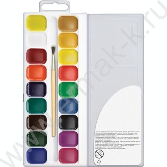 Акварель медовая 18цв  Классика с кисточкой п/у | Фото 2